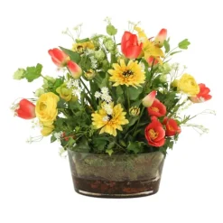 Summer Garden Mix in Yellow, Rose Red and White in Oval Glass