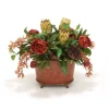 Traditional Spice Tone Floral in Oval Footed Handpainted Wood Planter