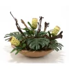 Tropical Foliage with Proteas, Natrag and Pods in Mocha Glazed Bowl
