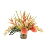 Tropical Mix of Heliconias, Orchids and Honey Combs Glass Flower Pot