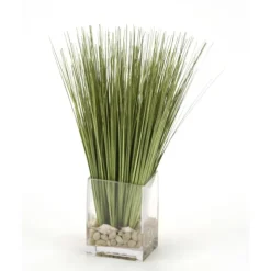 Waterlook® Basil Grass and Pebbles in Rectangle Glass Vase