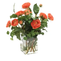 Waterlook® Coral Ranunuculus, Greenery in Tall Glass Square
