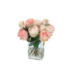 Waterlook® Cream Pink Roses and Rose Buds in Tall Glass Square