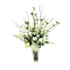 Waterlook® Cream White Garden Mix in Fluted Glass Vase