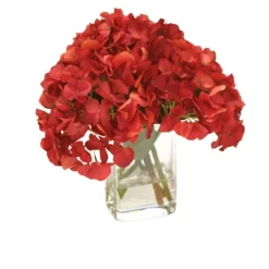 Waterlook® Dark Red Hydrangea in Square Glass Vase