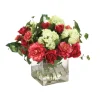 Waterlook® Fuschia Dahlia and Roses, Cream Green Snowballs in Glass Cube