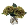Waterlook® Green Hydrangea Nosegay in Rectangular Glass Vase