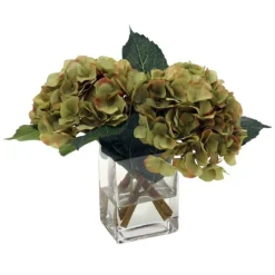 Waterlook® Green Hydrangea Nosegay in Rectangular Glass Vase