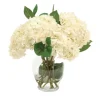 Waterlook® Hydrangeas, Leaves in Glass Vase