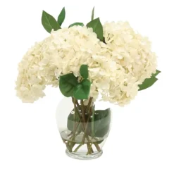 Waterlook® Hydrangeas, Leaves in Glass Vase