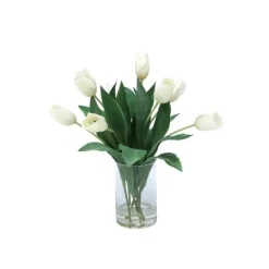 Waterlook® Ivory Tulips in Glass Cylinder