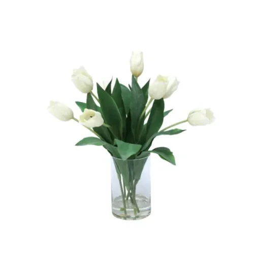 Waterlook® Ivory Tulips in Glass Cylinder