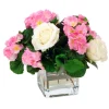 Waterlook® Pink Primrose with White Roses in Glass