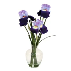 Waterlook® Purple Blue Bearded Iris with Blades in Victoria Glass Vase