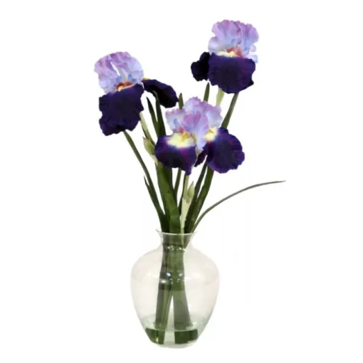 Waterlook® Purple Blue Bearded Iris with Blades in Victoria Glass Vase