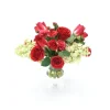 Waterlook® Red Roses, Tulips and Dahlias with Cream Green Hydrangeas in Clear Glass Urn