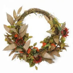 25" Wreath Rust Orange Hydrangeas with Foliage and Berries