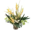 Yellow Heliconia and Green Anthurium and Dancing Orchids in Glass Vase